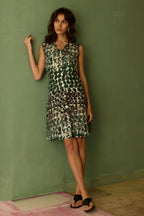 Moss Hand-Painted Sleeveless Shirt Dress