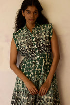 Moss Cap-Sleeved Midi Dress