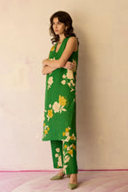 Hibiscus Anaar V-Neck Co-ord Set - Fern