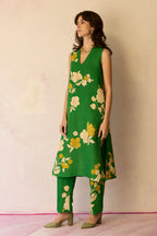 Hibiscus Anaar V-Neck Co-ord Set - Fern