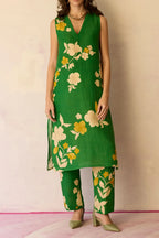 Hibiscus Anaar V-Neck Co-ord Set - Fern