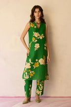 Hibiscus Anaar V-Neck Co-ord Set - Fern