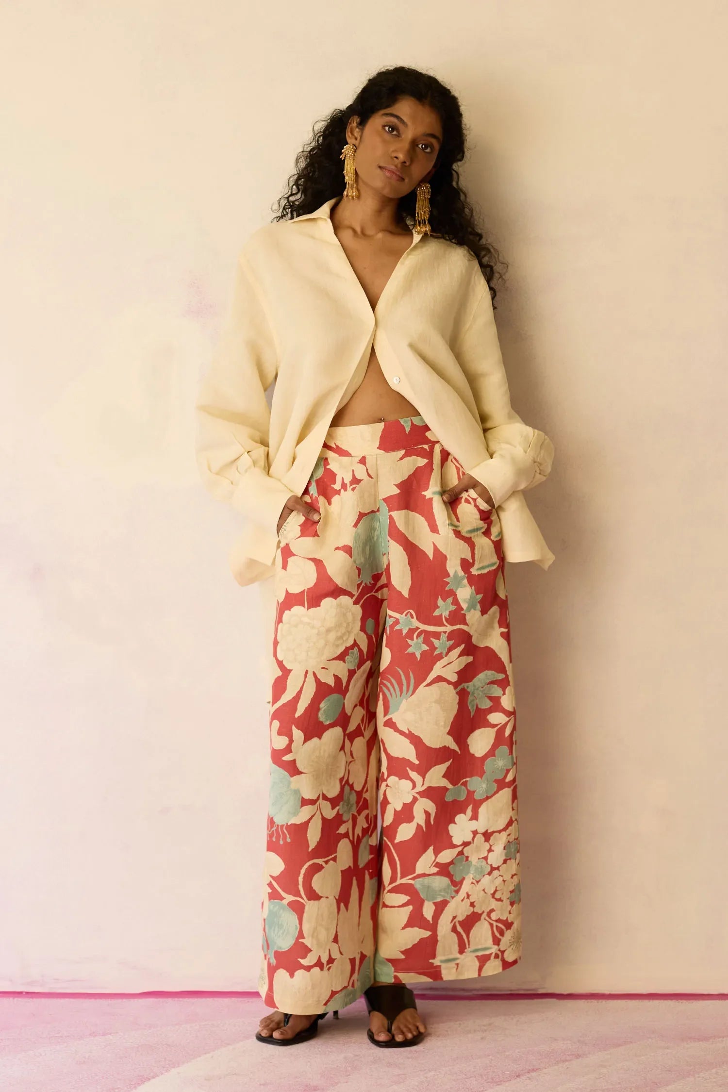 Hibiscus Anaar Pants - Coral