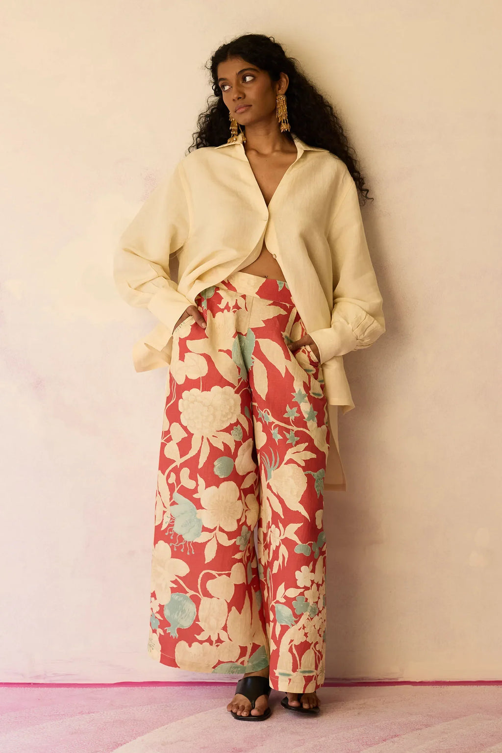 Hibiscus Anaar Pants - Coral