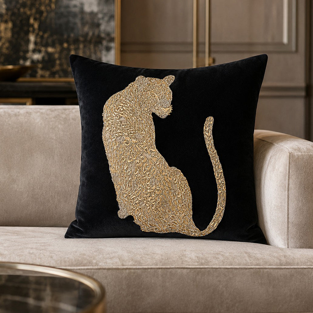 Safara Panther Black Gold Pillow - SAFARA01J-BKGD