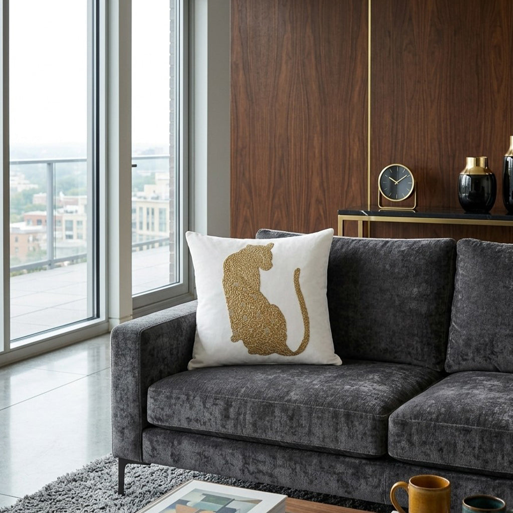 Safara Panther Ivory Gold PIllow - SAFARA01J-IVGD