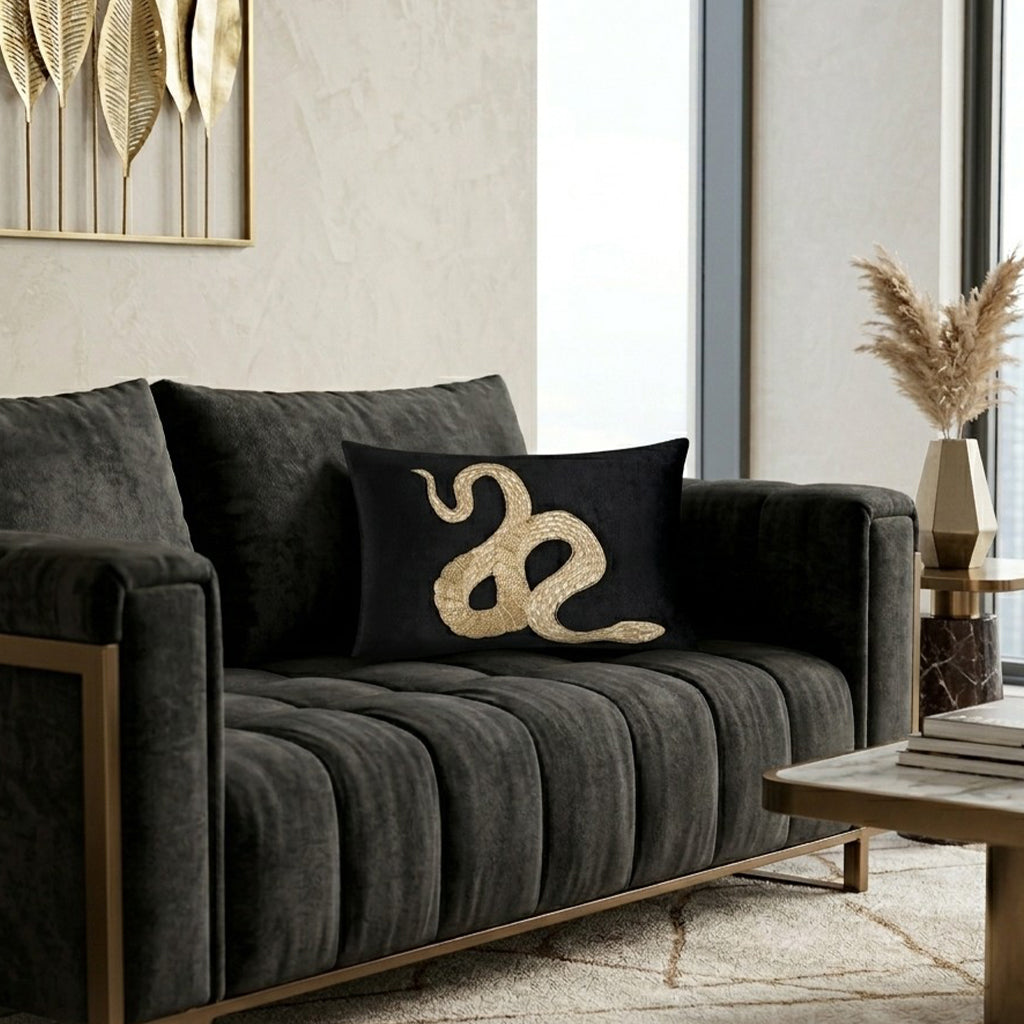 Safara Snake Black Gold Pillow - SAFARA04C-BKGD