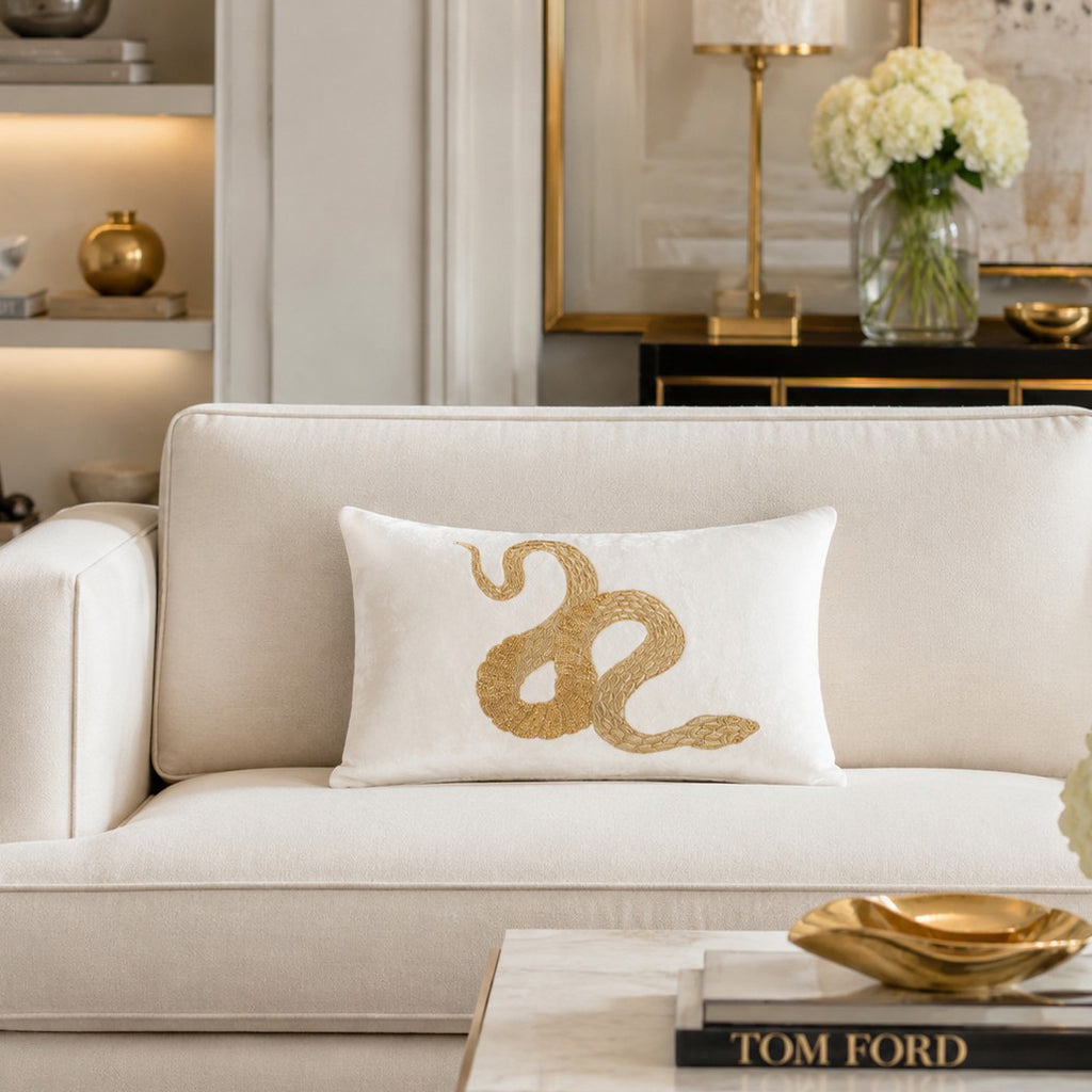 Safara Snake Ivory Gold PIllow - SAFARA04C-IVGD