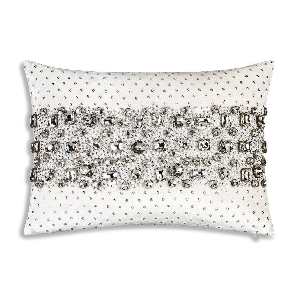 Lola Bedazzled Crystal White Lumbar Pillow